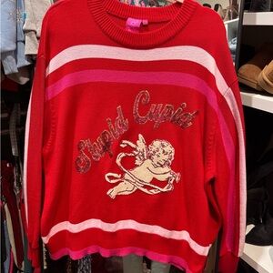QUEEN OF SPARKLES Red and Pink Cupid Sweater